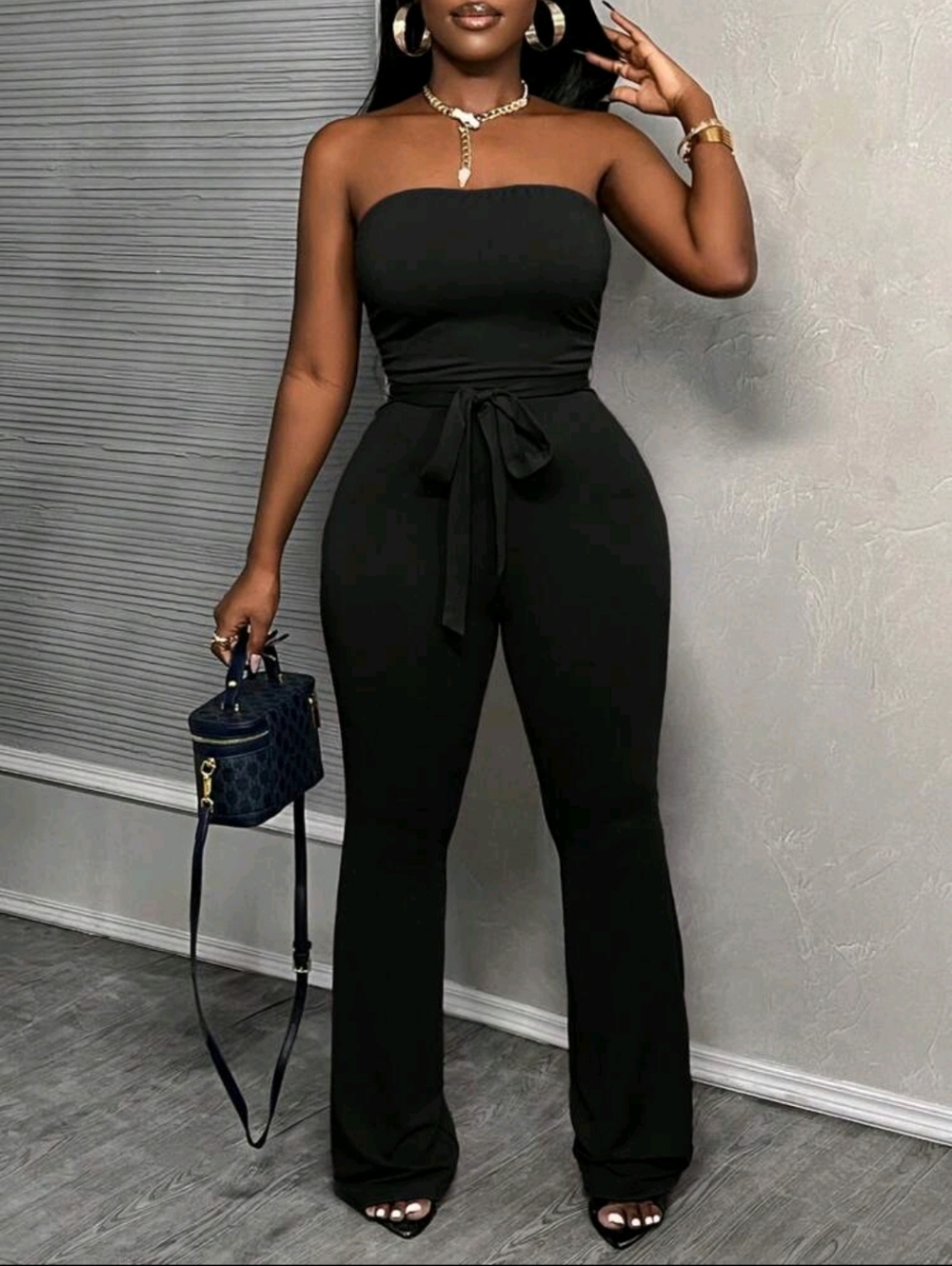 Classy Fitted Black Jumpsuit With Bow Size 12
